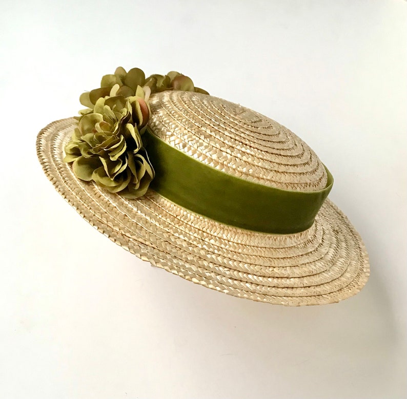 Canotier plat wide brim olive green Canotier plat aile large vert olive Wide-Brimmed and flat crown Straw Hat image 3