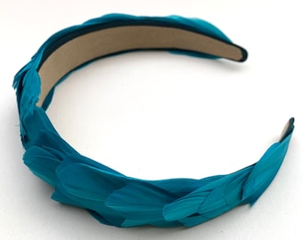 Turquoise FEATHER HEADBAND - Coiffe bandeau serre tête plumes turquoise - Bandeau bibi plumes sarcelle