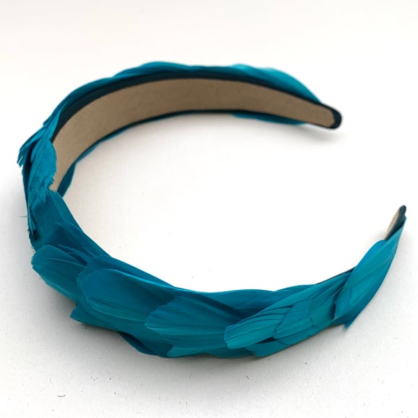 Turquoise FEATHER HEADBAND - Coiffe bandeau serre tête plumes turquoise - Headband fascinator teal feathers