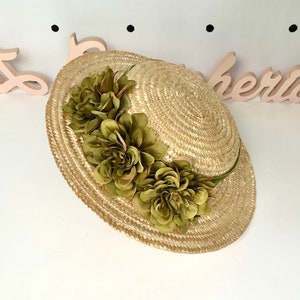 Canotier plat wide brim olive green Canotier plat aile large vert olive Wide-Brimmed and flat crown Straw Hat image 6