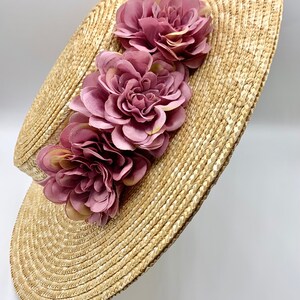 Canotier plat wide brim olive green Canotier plat aile large vert olive Wide-Brimmed and flat crown Straw Hat Mauve