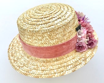 POWDERED PINK CANOTIER - Canotier rose poudre - Straw hat powder pink