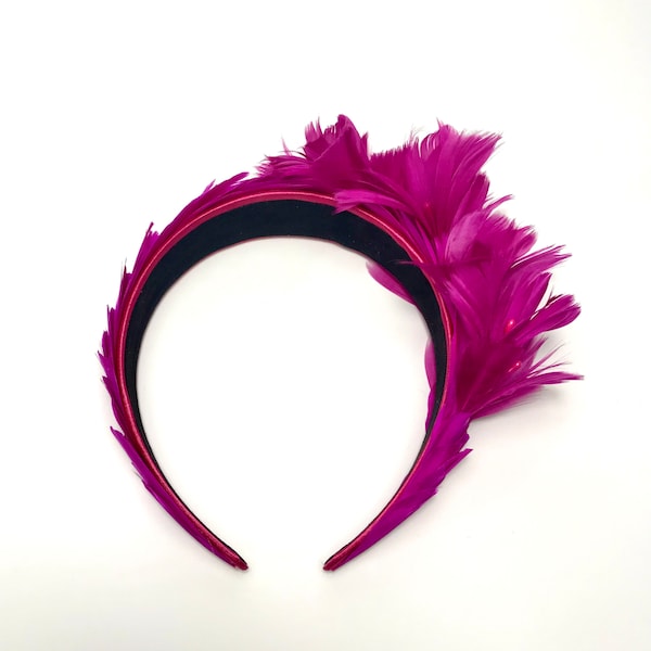 Headband headdress with fuchsia feathers - Coiffe bandeau serre tête plumes fuchsia - HEADBAND FASCINATOR FUCHSIA feathers