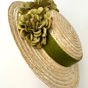 Canotier plat wide brim olive green Canotier plat aile large vert olive Wide-Brimmed and flat crown Straw Hat image 5