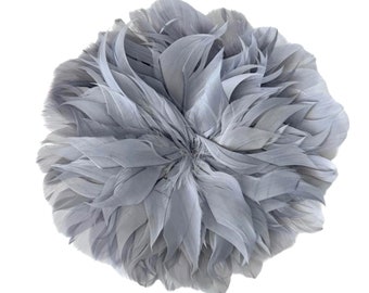 BROCHE FLOR XL de plumas gris - Grey feathers flower brooch - Broche Fleur plumes gris