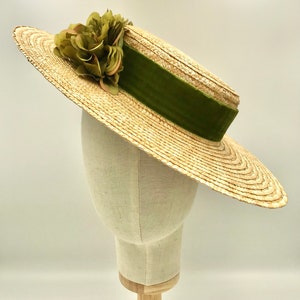 Canotier plat wide brim olive green Canotier plat aile large vert olive Wide-Brimmed and flat crown Straw Hat image 5