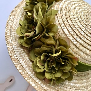 Canotier plat wide brim olive green Canotier plat aile large vert olive Wide-Brimmed and flat crown Straw Hat image 9