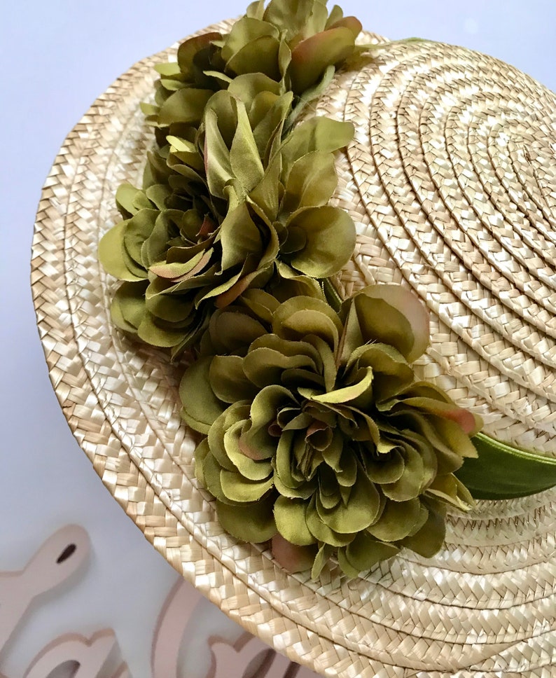 Canotier plat wide brim olive green Canotier plat aile large vert olive Wide-Brimmed and flat crown Straw Hat image 7