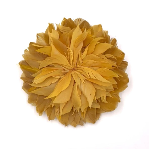 MUSTARD FEATHER FLOWER BROOCH - Feathers mustard flower brooch - Broche Fleur plumes couleur moutarde