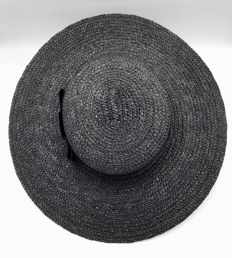 Canotier wide brim black Canotier plat noir à long bord Wide-Brimmed and flat crown Black Straw Hat image 7