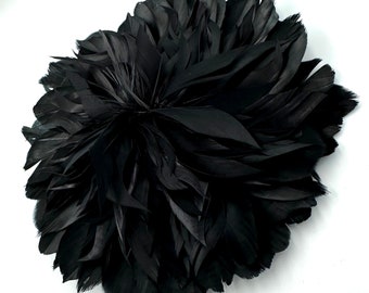 XL FLOWER BROOCH with black feathers - Feathers black flower brooch - Fleur plumes noire brooch