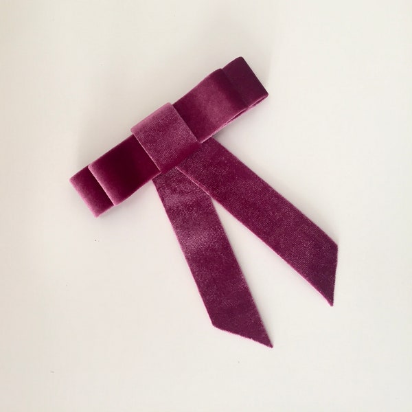 Pasador lazo terciopelo buganvilla - Barrette nœud velours bougainvillier - Velvet Hair Bow