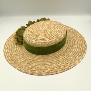 Canotier plat wide brim olive green Canotier plat aile large vert olive Wide-Brimmed and flat crown Straw Hat image 2