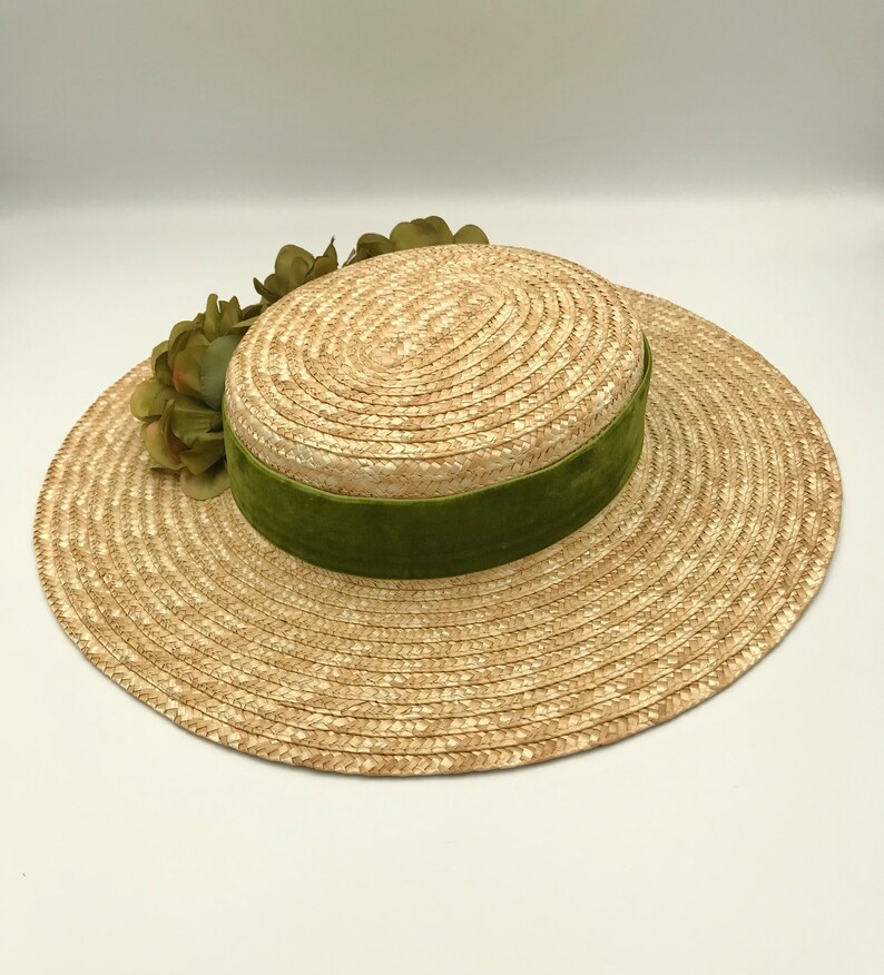 Canotier plat wide brim olive green Canotier plat aile large vert olive Wide-Brimmed and flat crown Straw Hat image 2