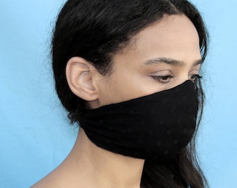 Mask black, cotton, dotted tulle, washable, reusable, face mask fabric, double layer, face cover