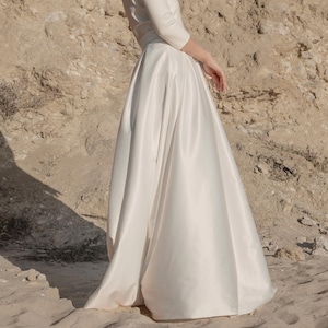 Bridal skirt with pockets, Elegant satin wedding skirt with folds, Simple bridal separate - Linum Skirt