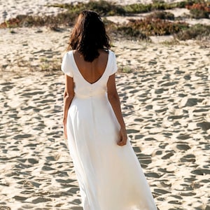 Satin bridal top with cap sleeves, simple wedding dress separate with boat neckline, registry office, low back with buttons  -  Calla Top