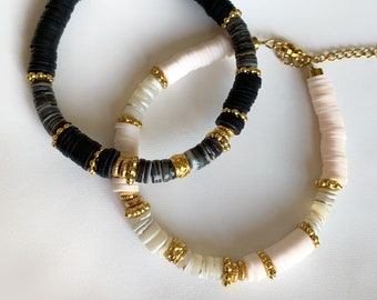 RHEA / Shell beaded and heishi bracelet - - Boho chic - Woman - Gift - Lithotherapy - Surfer