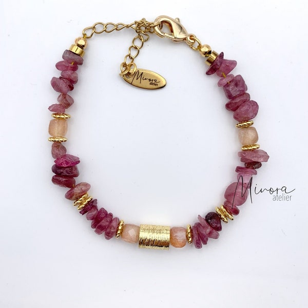 Bracelet PRITI en tourmaline et pierre de soleil - Bohème chic - Femme - Cadeau - Lithothérapie - Noel - gemmes - semi précieuse