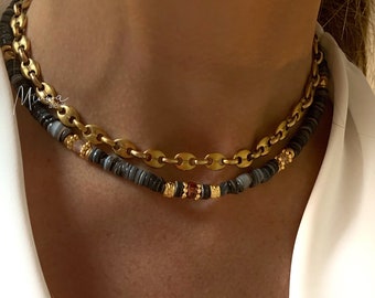 MARICA / Boho choker necklace in natural Heishi beads - Boho chic - Women - Gift - Surfer