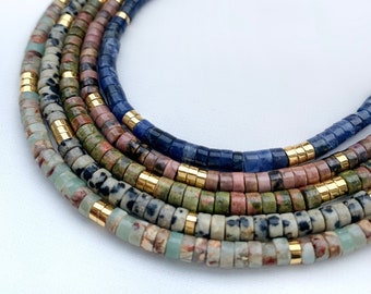 MAIA / Choker necklace in jasper, rhodonite, sodalite or unakite - Boho chic - Woman - Gift - Lithotherapy - surf - heishi