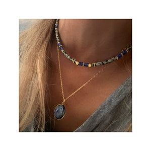 Dalmatiner Jaspis & Sodalith Choker Halskette - Boho Chic - Frauen - Geschenk - Lithotherapie - Surfer