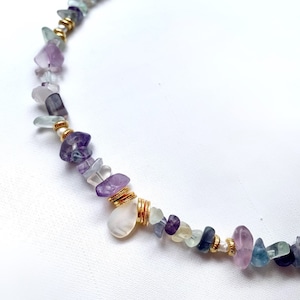 DALILA/ Choker necklace in fluorite and mother-of-pearl - Boho chic - gift - jewelry - surf - heishi - fine stones - lithotherapy
