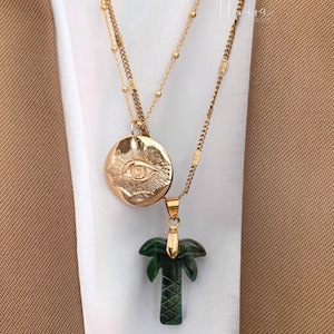 HORUS necklace with 3 micron gold-plated eye medal - AMULET - Women - Gift - Lithotherapy - TALISMAN