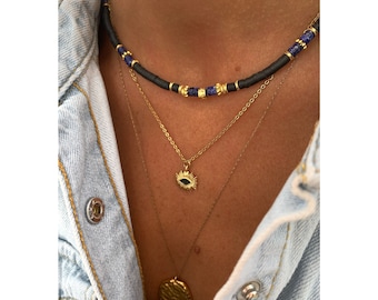 NYMPH / Heishi and granite choker necklace - Boho chic - Women - Gift - Lithotherapy - Surfer