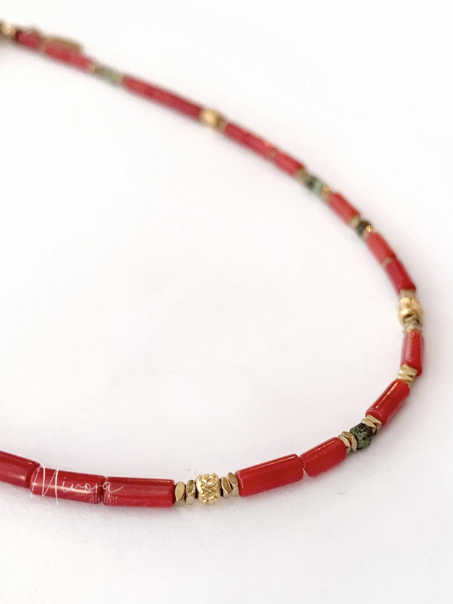 Ensemble Bracelet Et Collier En Corail Naturel Et Bambou - Méditerranée - Occasion