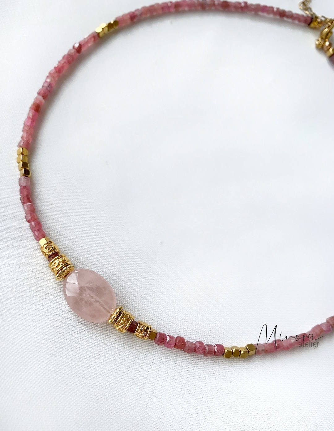 KEYA  Necklace Flush With the Neck in Tourmaline and Rose Quartz Gift  Jewelry Surfing Heishi Fine Stones Lithotherapy Christmas - Etsy