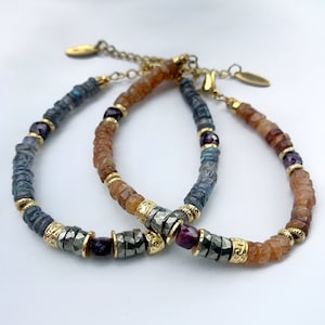 AVANI / Pulsera de piedras finas de hessonita o labradorita - Boho chic - regalo - joyería - surf - heishi - piedras finas - litoterapia