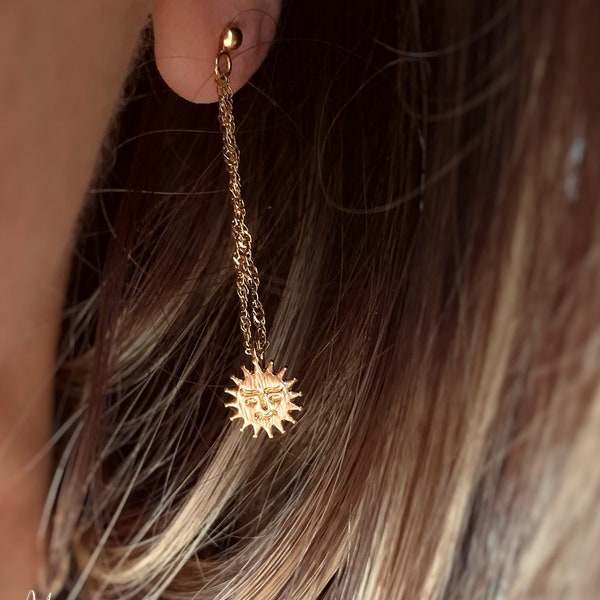 DIVINE / Boucles d"oreilles pendante avec soleil - Boucles d'oreilles - Cadeau - Femme - Bohème - bijoux