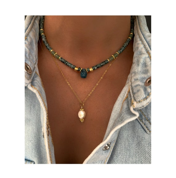 HESTIA Choker Necklace in Semi precise Stones Boho Chic Woman