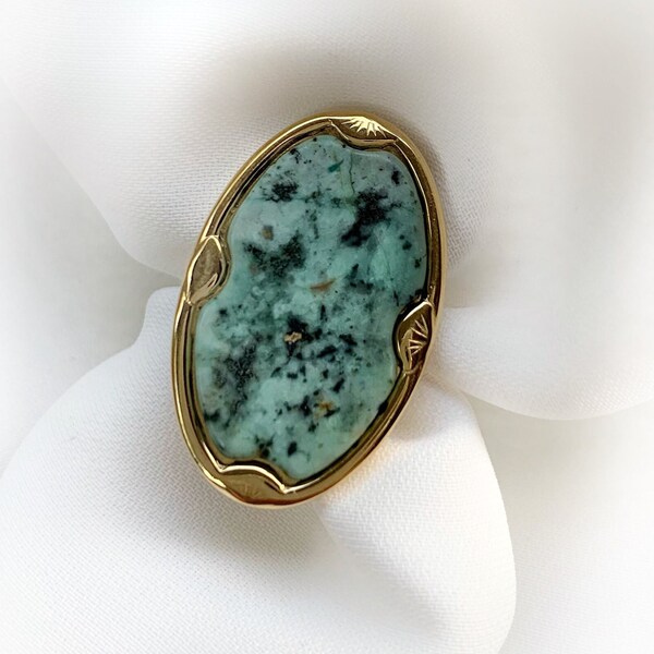 INDIRA / Bague large avec pierre naturelle - Bohème chic - Femme - Cadeau - Turquoise africaine - acier inoxydable - anniversaire - noël