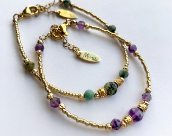 AELA Bracelet in African turquoise or amethyst - Boho chic - Women's - Gift - Lithotherapy - Semi-precious stones