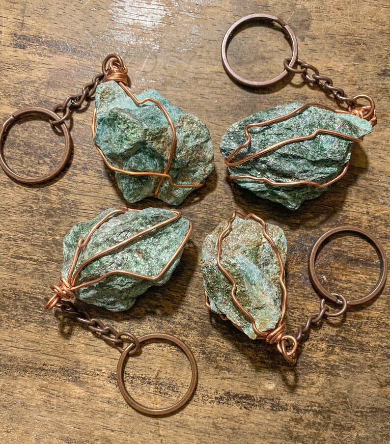 Crystal Keychain Raw Wire Wrapped Gemstone Natural Tumbled Etsy