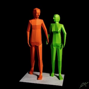 Pareja cogida de la mano - Escultura low poly Instrucciones de construcción DIY para modelo de papel para colorear tú mismo.