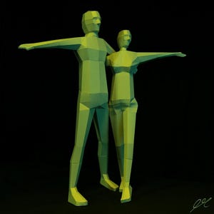 Pareja de baile - amor romántico en 3D: escultura low poly DIY instrucciones de construcción para modelo de papel para pintar tú mismo