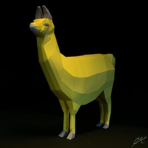 Linda llama - escultura de llama para entusiastas del arte en papel, instrucciones de construcción DIY para modelo de papel para colorear.