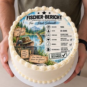 Tortenaufler Angler Geburtstag Mann | Fischer Tortenbild personaliserad | Geburtstag 30 40 50 | Angler Geschenk
