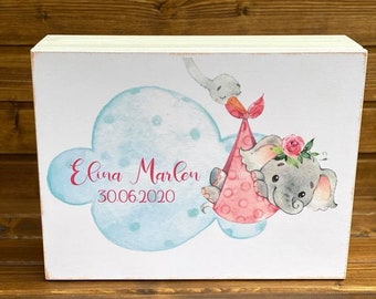 Personalized Baby Keepsake Box | Wooden Memory Box, Elephant Design