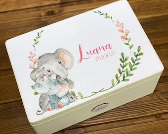Caja de recuerdos personalizada para bebé elefante / Regalo de recuerdo