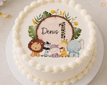 Safari Jungle Animals Birthday Cake Topper (Fondant) – Personalized for Boys Girls
