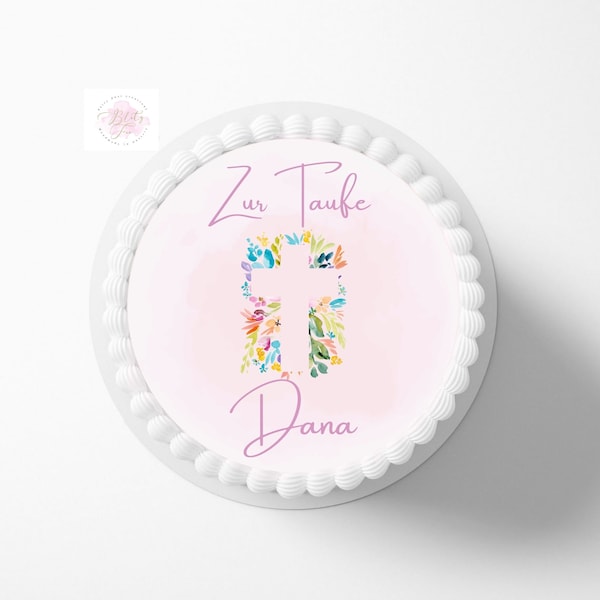 Cake topper cross | per il battesimo delle ragazze | personalizzato con nome e data desiderati |  diverse dimensioni | Battesimo dei fiori | Croce battesimale