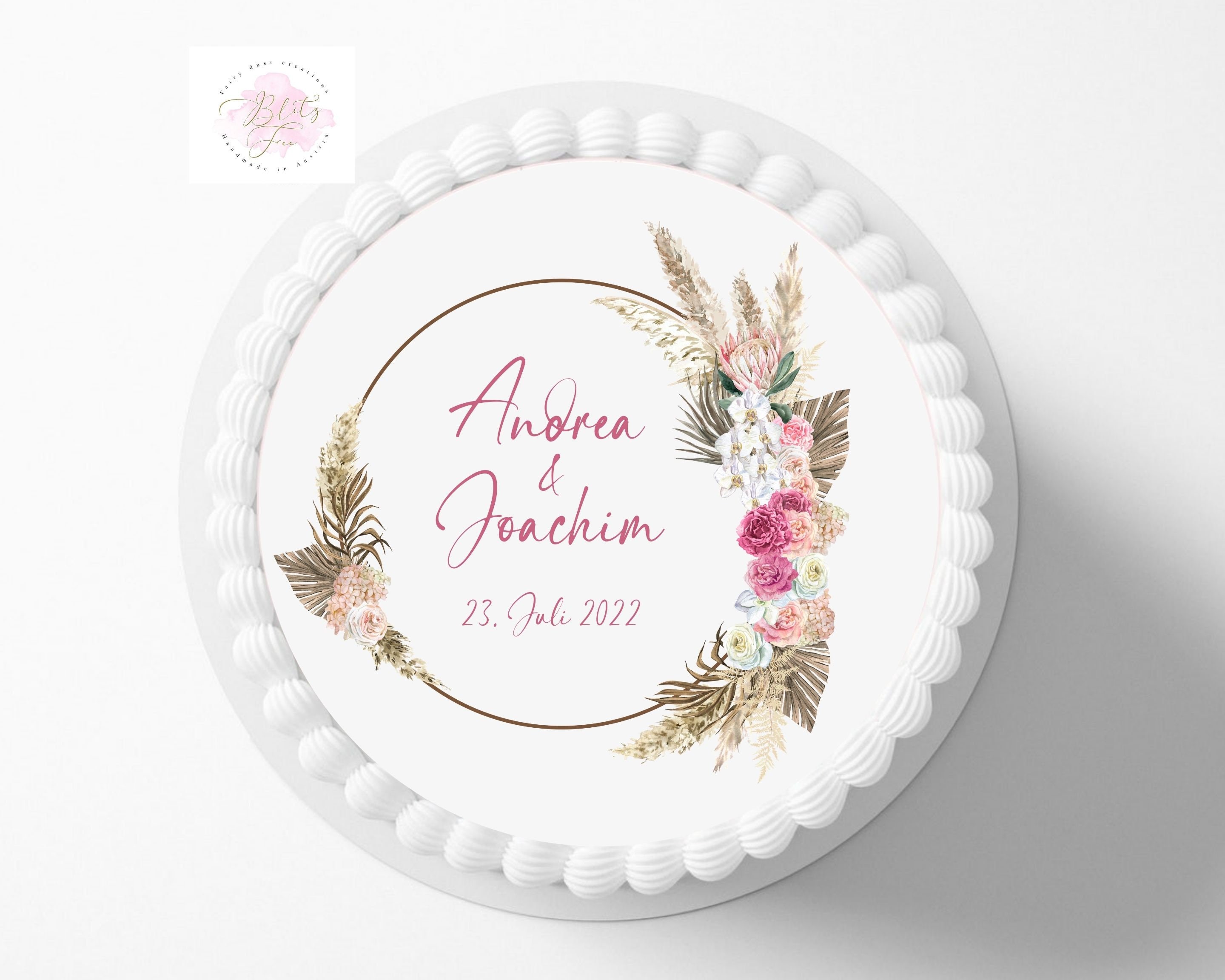 Personalisiert Hochzeitstorte Topper – Mit Namen & Datum – Herz & Blätter Design – Acryl & Holz