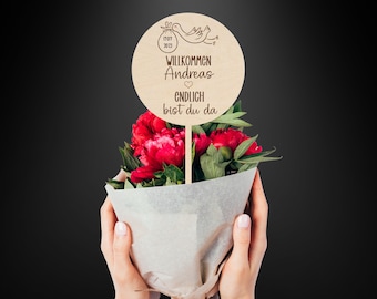 Willkommen Baby Personalisiertes Willkommensschild für Babys Geburt Blumentopf Stecker Babystorch Caketopper Baby
