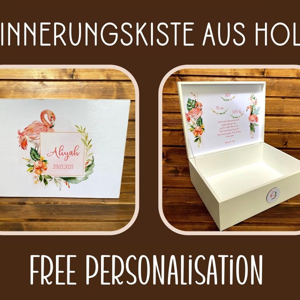 Erinnerungsbox aus Holz | Keepsake box Box | Erinnerungskiste | Baby Box | Holzkiste | Keepsake | Flamingo | Gift Box | Geschenkidee