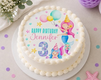 Meerjungfrau Tortenaufleger – Kindergeburtstag– Essbare Deko für Kuchen, Cupcakes & Party