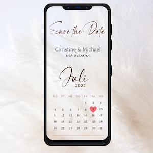 Digitale Save the date Karte zum versenden WhatsApp Wir heiraten Karte  Terminankündigungen Hochzeitseinladung personalisiert Kalender